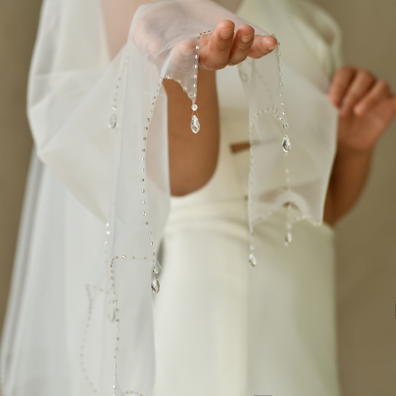 Double Layer Bridal Veil with Tassel Crystal