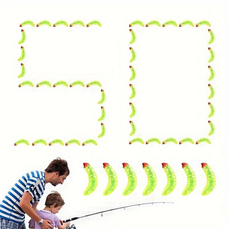 50pcs Soft Worm Fishing Bait Kit Bass Lures Freshwater Accessories