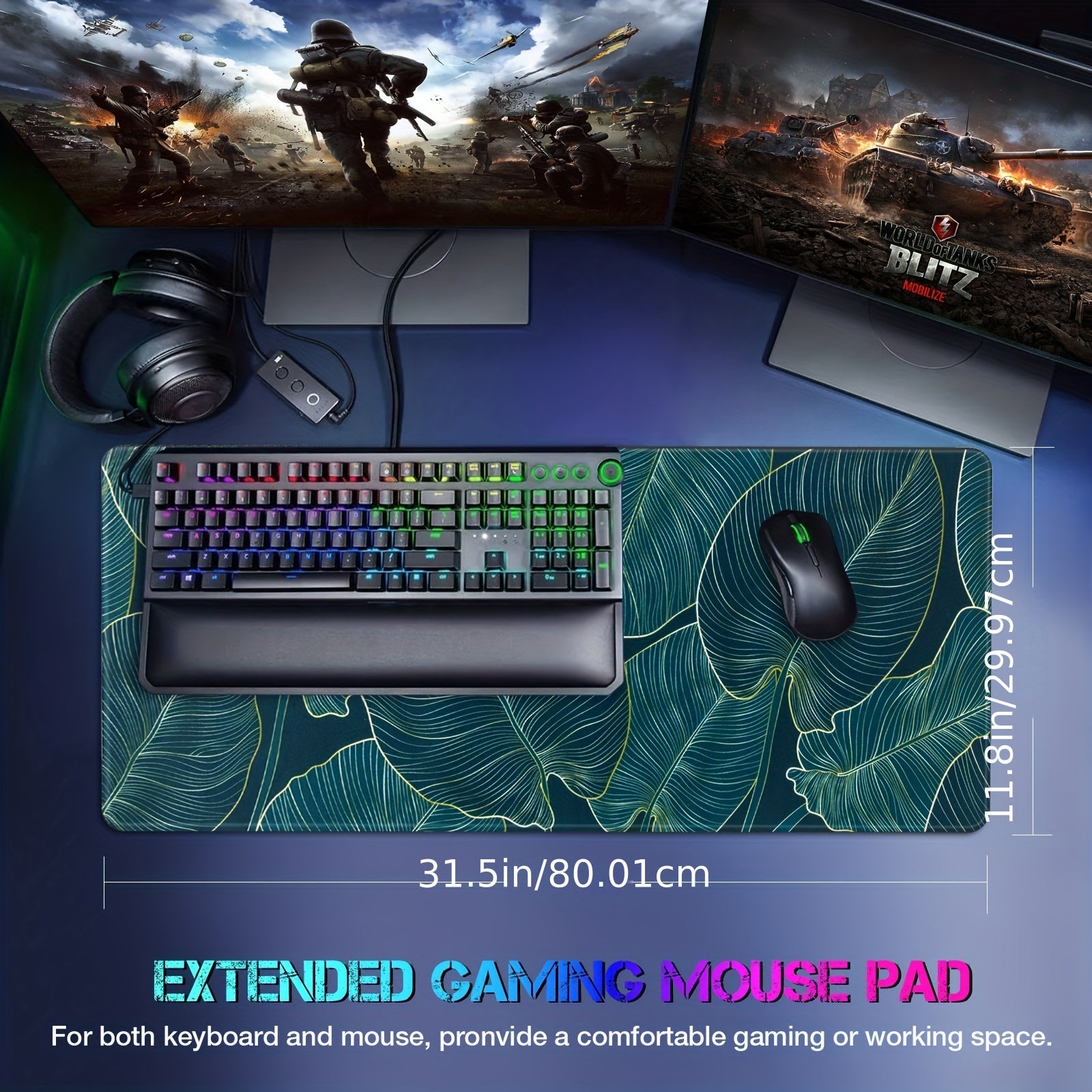 Gaming Mouse Pad Extended Mousepad Anti Fray Stitched Edges Non slip Rubber Base