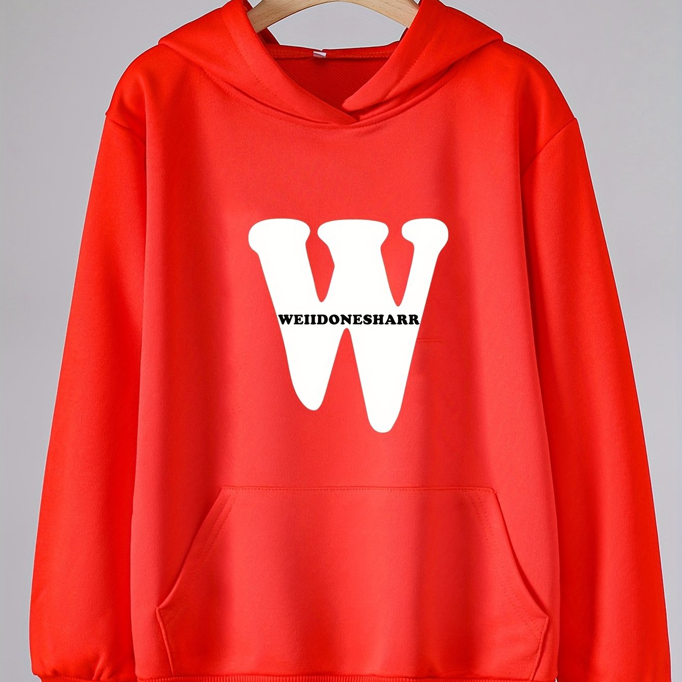 Girls W Letter Print Hoodies Comfy Hooded Pullover With Pocket