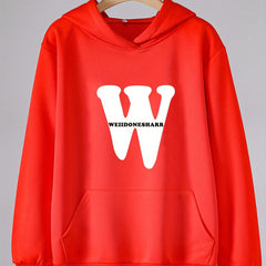 Girls W Letter Print Hoodies Comfy Hooded Pullover With Pocket