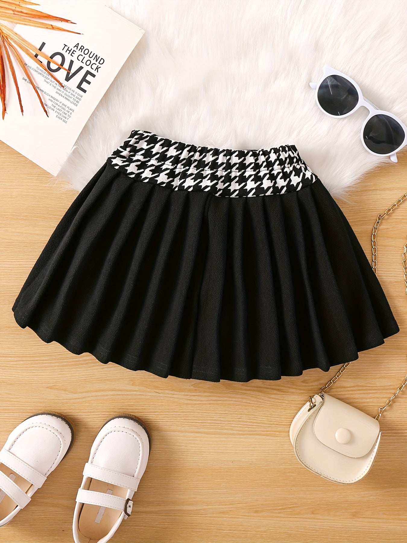Toddler Girls Houndstooth Pleated Skirt Kids Summer Clothes