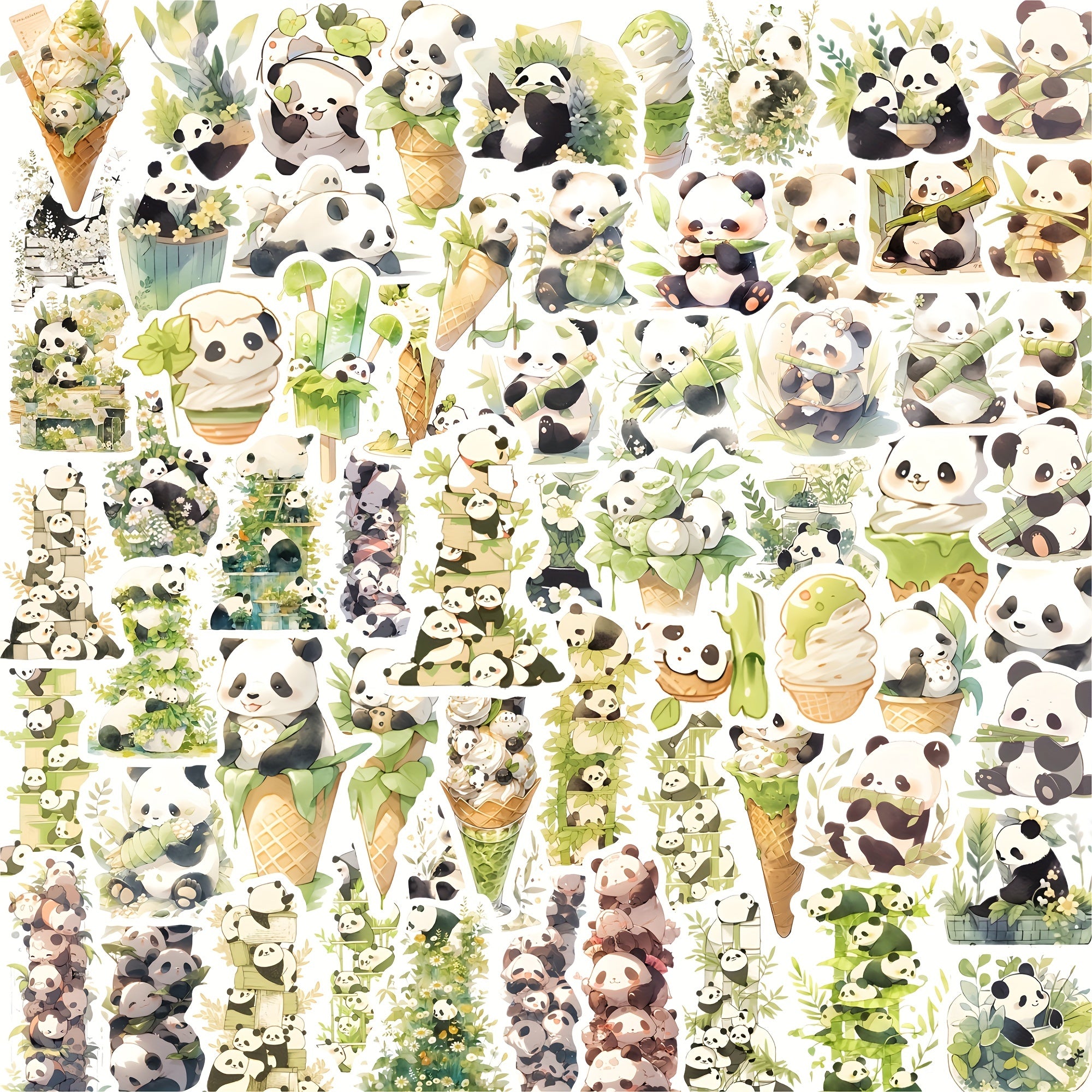 64pcs Pandas Stacking Cartoon Stickers, PVC Waterproof Game Stickers