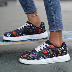 Halloween Graffiti Print Canvas Sneakers