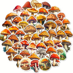 50pc Retro Plant Mushroom & Guitar Sticker Notebook Doodles Fun Decor