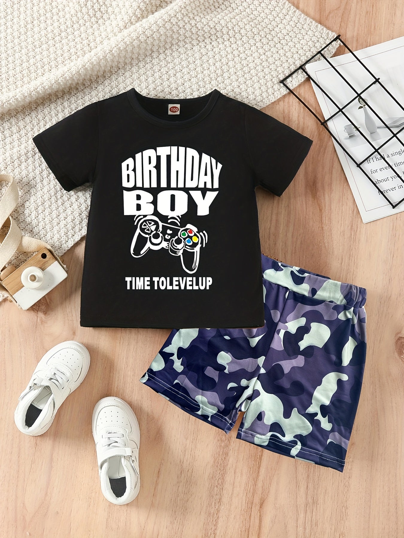Boys Birthday Graphic T shirt & Camo Shorts Set Toddler Summer Clothes