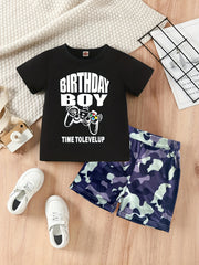 Boys Birthday Graphic T shirt & Camo Shorts Set Toddler Summer Clothes