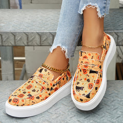 Women's Cat & Pumpkin Print Sneakers Casual Low Top Halloween Shoes