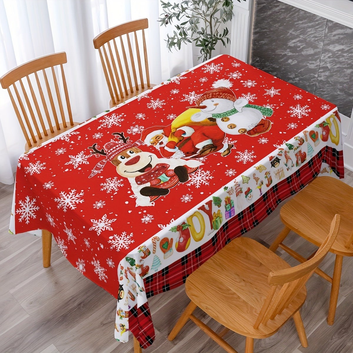 Polyester Tablecloth Merry Christmas Snowflake Deer Snowman Pattern
