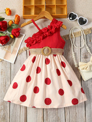 Toddler Girls Ruffle Trim Sunflower Dress Belted Princess Dress