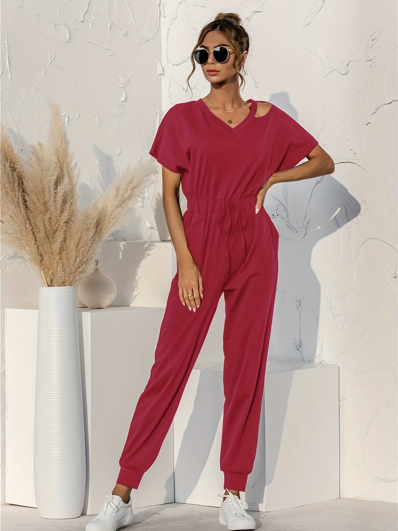 Cold Shoulder Drawstring Jumpsuit for Women