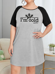 Snowflake Slogan Print Round Neck Tee Sleep Dress