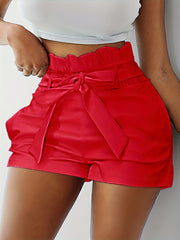 Solid Tie Waist Casual Shorts for Women