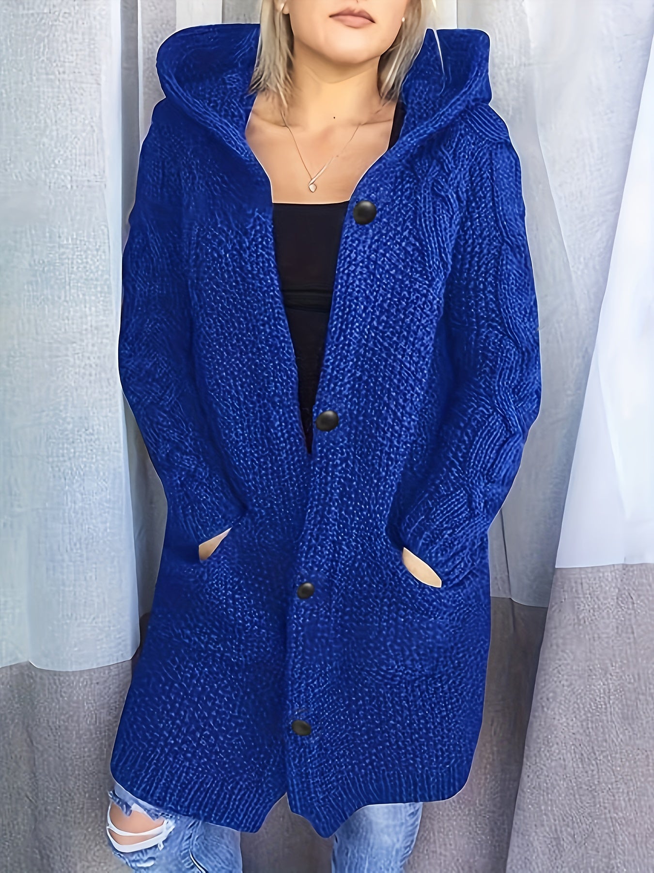 Hooded Cardigan Button Front Long Sleeve Sweater