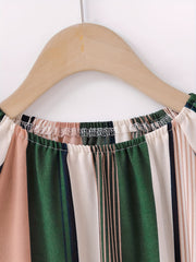 Retro Stripe Print Long Sleeve Dress With Belt