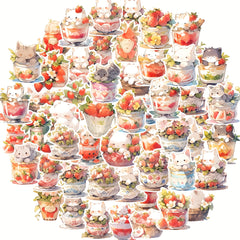 54pcs Strawberry Cat Cup Cartoon Waterproof Game Stickers