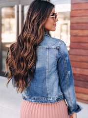 Ripped Holes Denim Jackets Long Sleeves Distressed