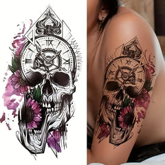 Flowers Skull Tattoo Stickers Waterproof Temporary Arm Body Art Stickers
