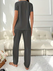 Cartoon Print Lounge Set Short Sleeve Crew Neck Top & Elastic Waistband Pants