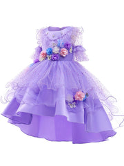 2pcs Girls Purple Flower Party Dress & Headband Set