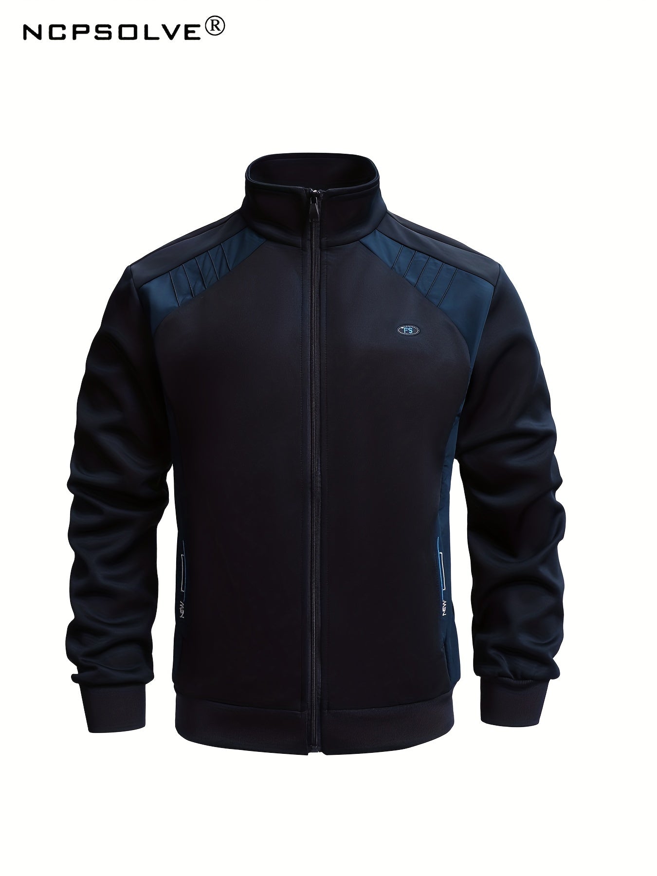 2pcs Men's Sports Suit Block Stand Collar Zip Up Jacket & Elastic Waist Pants