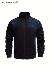 2pcs Men's Sports Suit Block Stand Collar Zip Up Jacket & Elastic Waist Pants