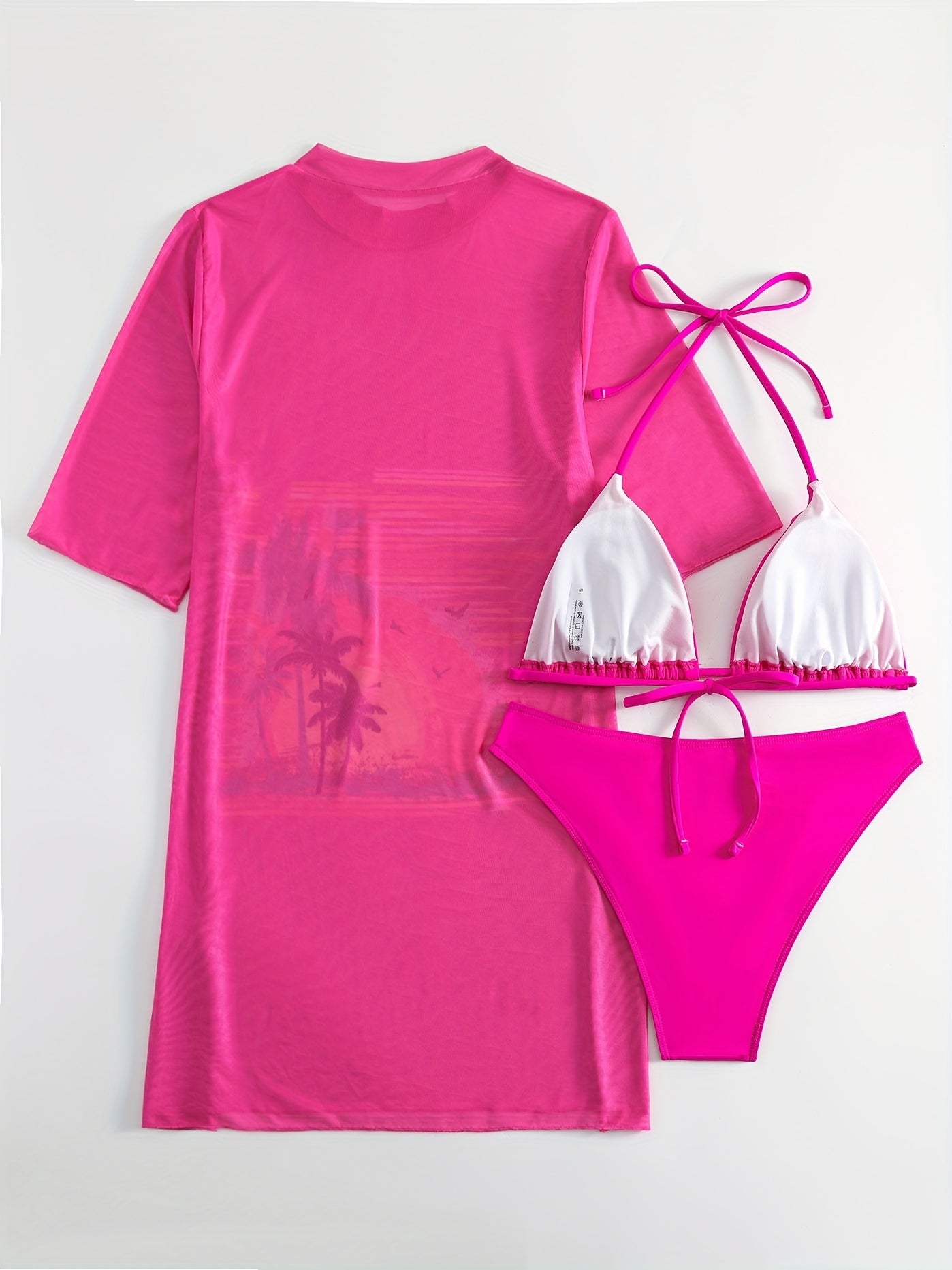 Tropical Print Bikini Set with Mesh Cover Up