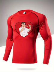 Men's Letter Print Compression Shirt Long Sleeve Athletic Baselayer