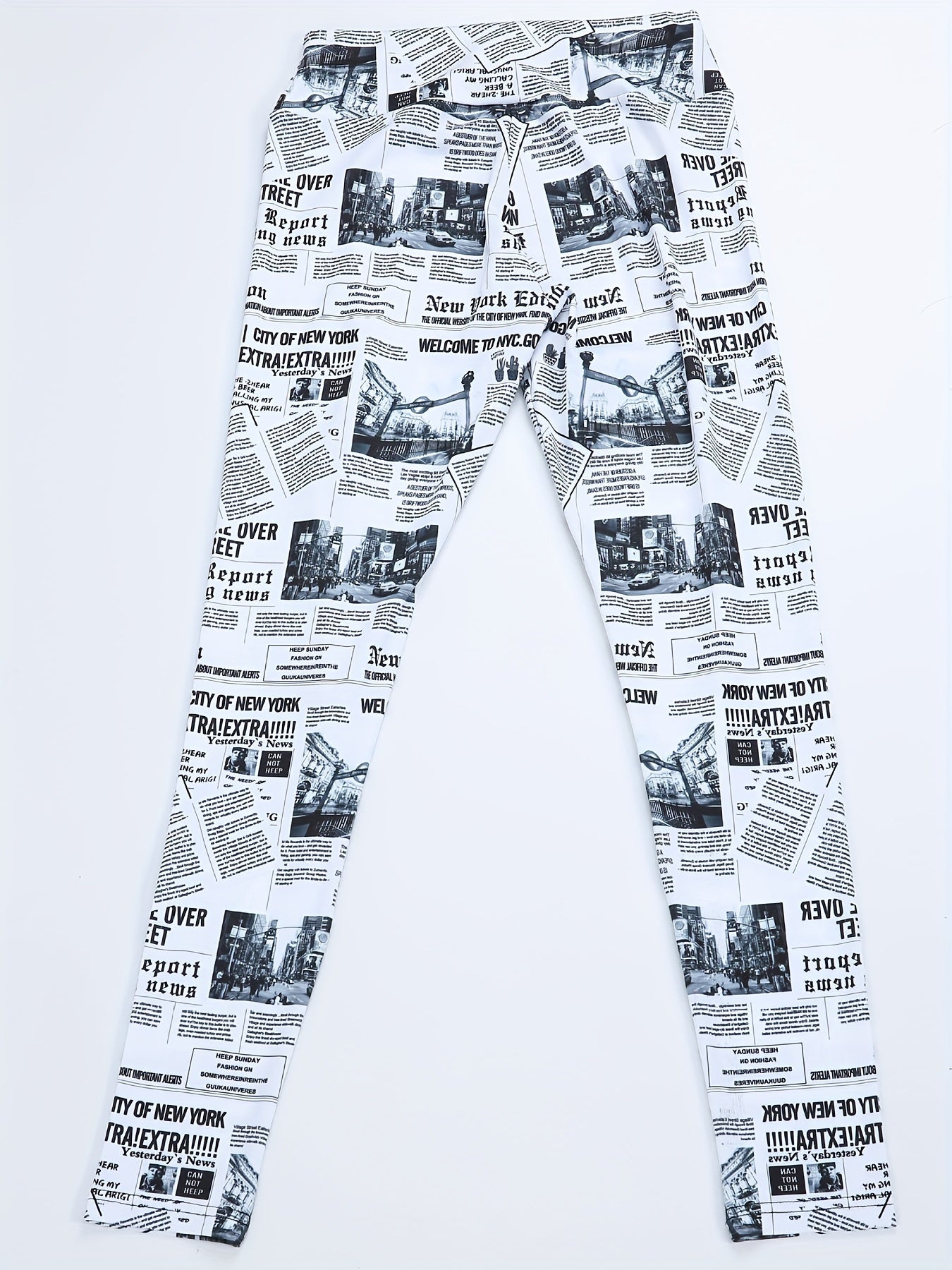 Newspaper Pattern Fitness Gym Leggings High Waist Yoga Workout Running Pants