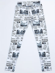 Newspaper Pattern Fitness Gym Leggings High Waist Yoga Workout Running Pants