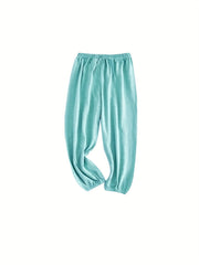 3pcs Girls Cotton Linen Casual Long Ankle Pants
