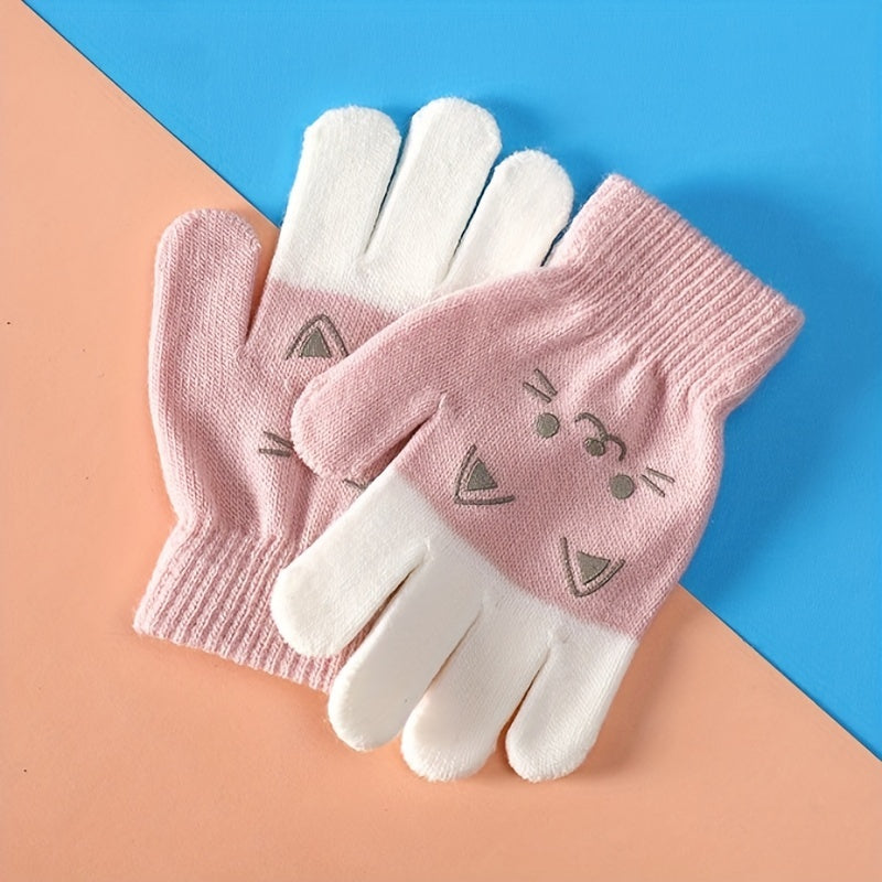 Kids Cartoon Knitted Gloves for Autumn and Winter