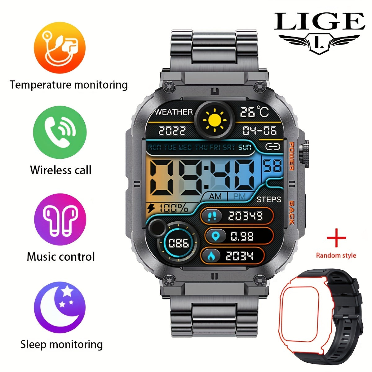 LIGE Smart Watch Full Touch Screen Wireless Call IP67 Waterproof