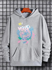 Men's Graffiti Bear Graphic Hoodie Casual Drawstring Hooded Sweatshirt