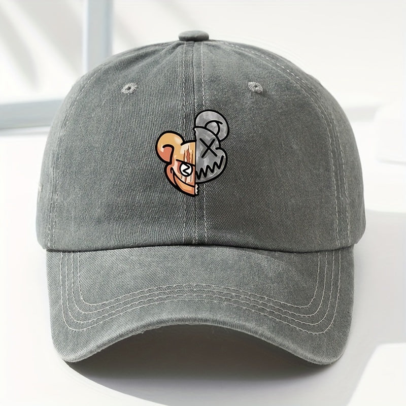 Bear Printed Baseball Cap Washed Distressed Dad Hats Unisex Solid Sun Hats