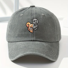 Bear Printed Baseball Cap Washed Distressed Dad Hats Unisex Solid Sun Hats
