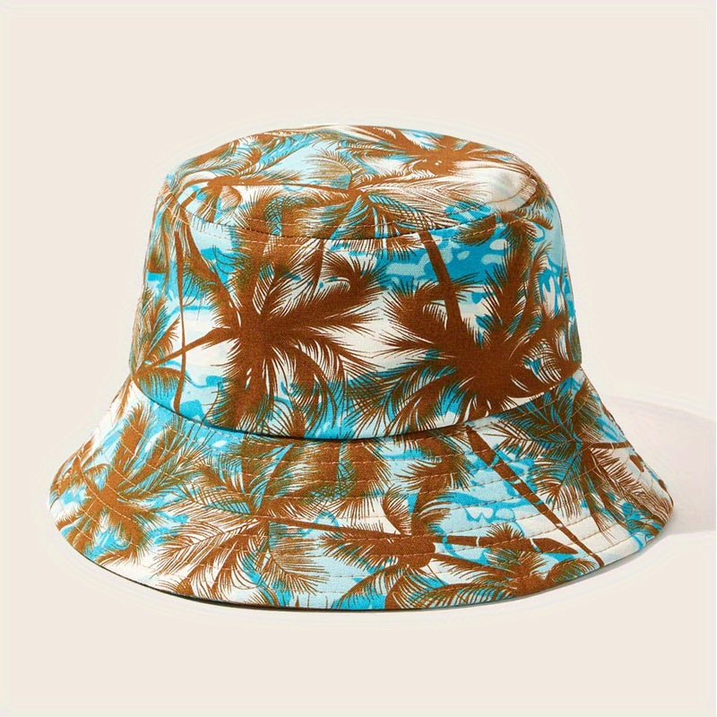 Coconut Tree Print Bucket Hat UV Protection Sunscreen Travel Beach Hats