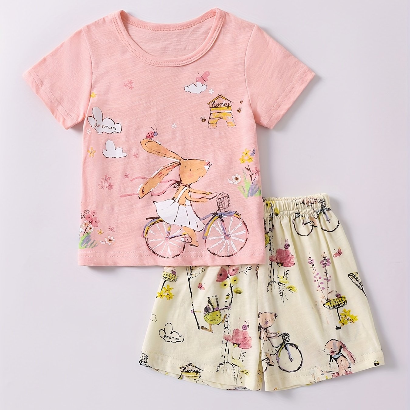 Kids Rabbit Pattern Tee Top & Shorts Set