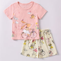 Kids Rabbit Pattern Tee Top & Shorts Set