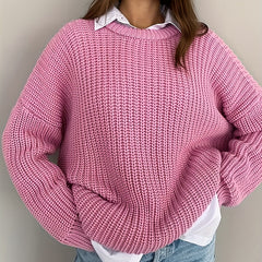 Solid Color Casual Sweater with Long Sleeves