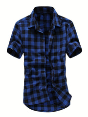 Men's Casual Plaid Short Sleeve Shirt