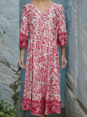 Floral Print Lantern Sleeve Dress Vintage V Neck Summer Dress Women's Clothing
