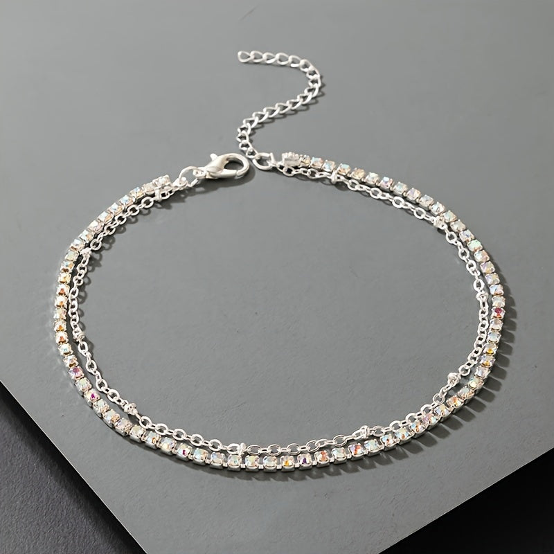 Colorful Zircon Punk Style Chain Anklet for Party Nightclub