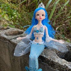 2pcs Mermaid Princess Dolls 17.7inch 3D Eyes Wedding Dress ABS Material