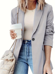 Basic Blazer Women's Plus Solid Long Sleeve Lapel Collar Workwear Blaz