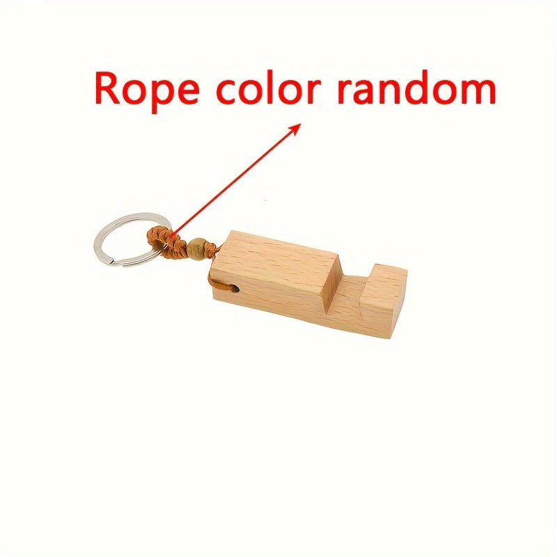 Retro Wood Phone Holder Stand Keychain Car Keyring Ornament Accessory
