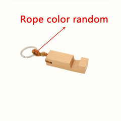Retro Wood Phone Holder Stand Keychain Car Keyring Ornament Accessory