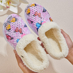 Women's Colorful Butterfly Print Warm Hole Slippers