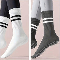 2 Pairs Yoga Socks Anti-Slip Dance Socks Breathable Mid-Tube Pilates Socks