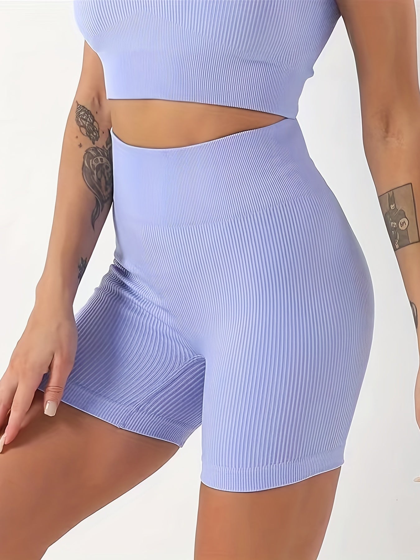 High Waist Ribbed Yoga Shorts Butt Lifting Sweat Absorbing Breathable Elastic